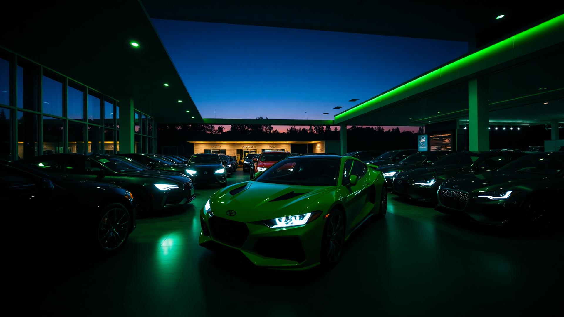 Wigan Vehicle Solutions showroom at dusk